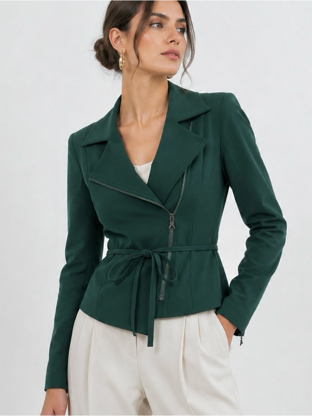 Patrizia Pepe Green Lightweight Long Sleeve Zip Belt Blazer IT 40 US XS (2)